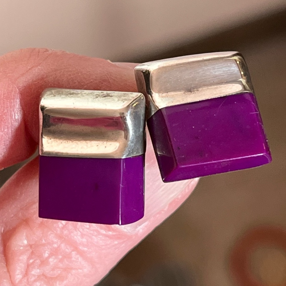 Taxco Purple and Silver Geometric Block Earrings